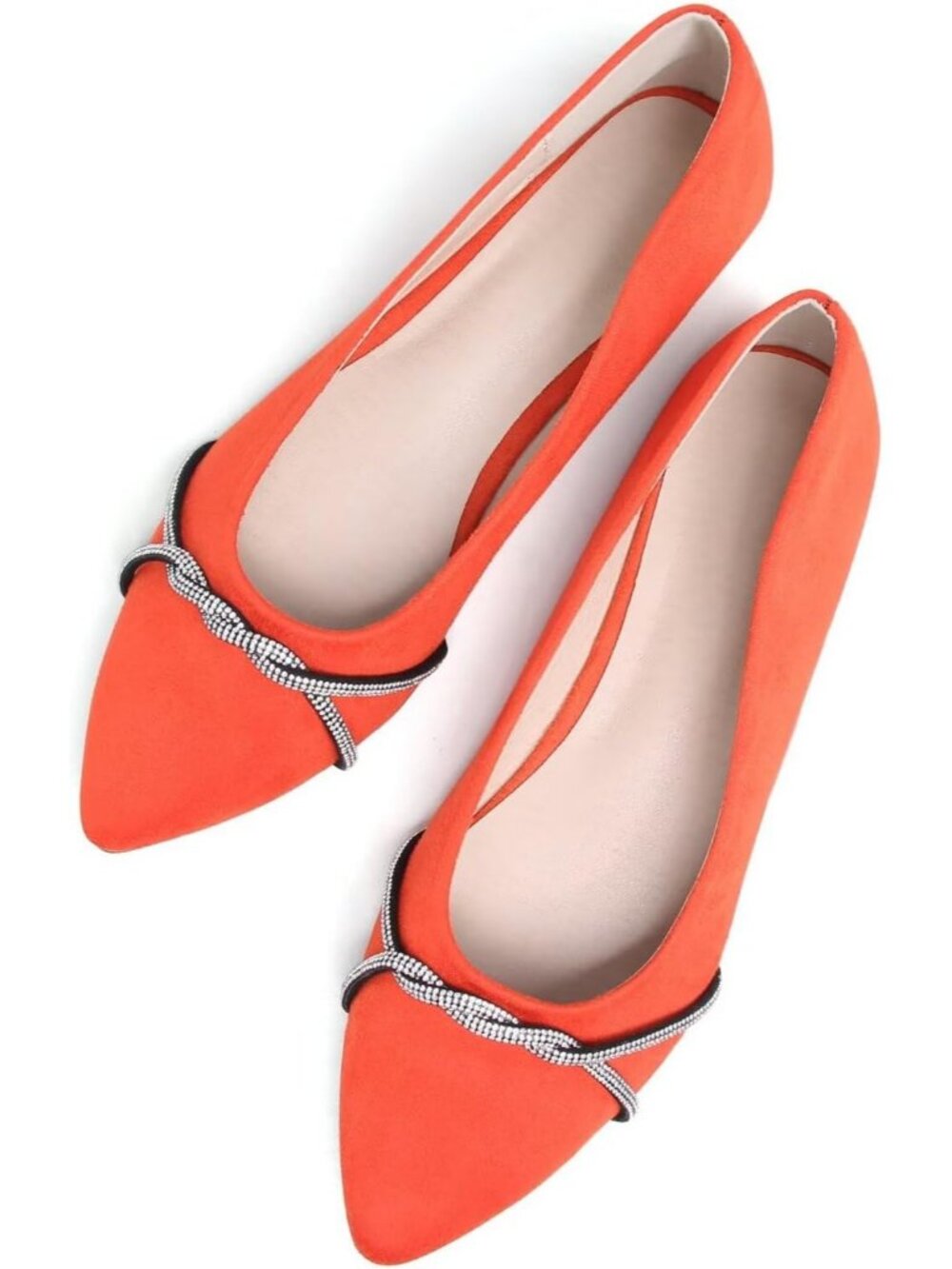 Women's F Orange Chain Ballet Flat Fashion Pointed Toe Slip On Party Dress Shoes